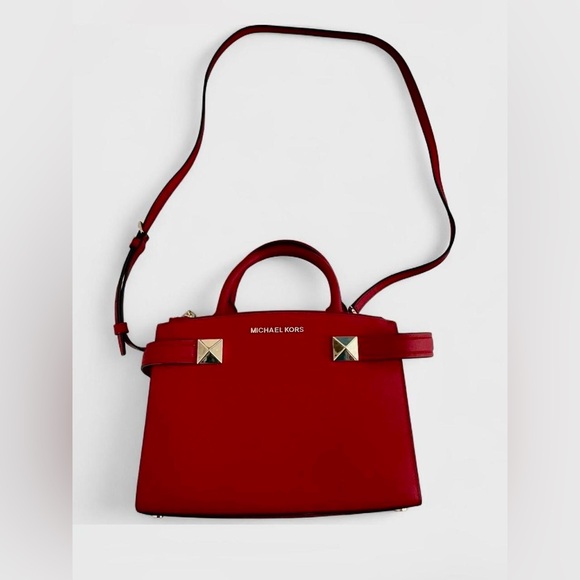 Michael Kors Red Leather Satchel Crossbody Bag with Gold Hardware - Picture 1 of 7